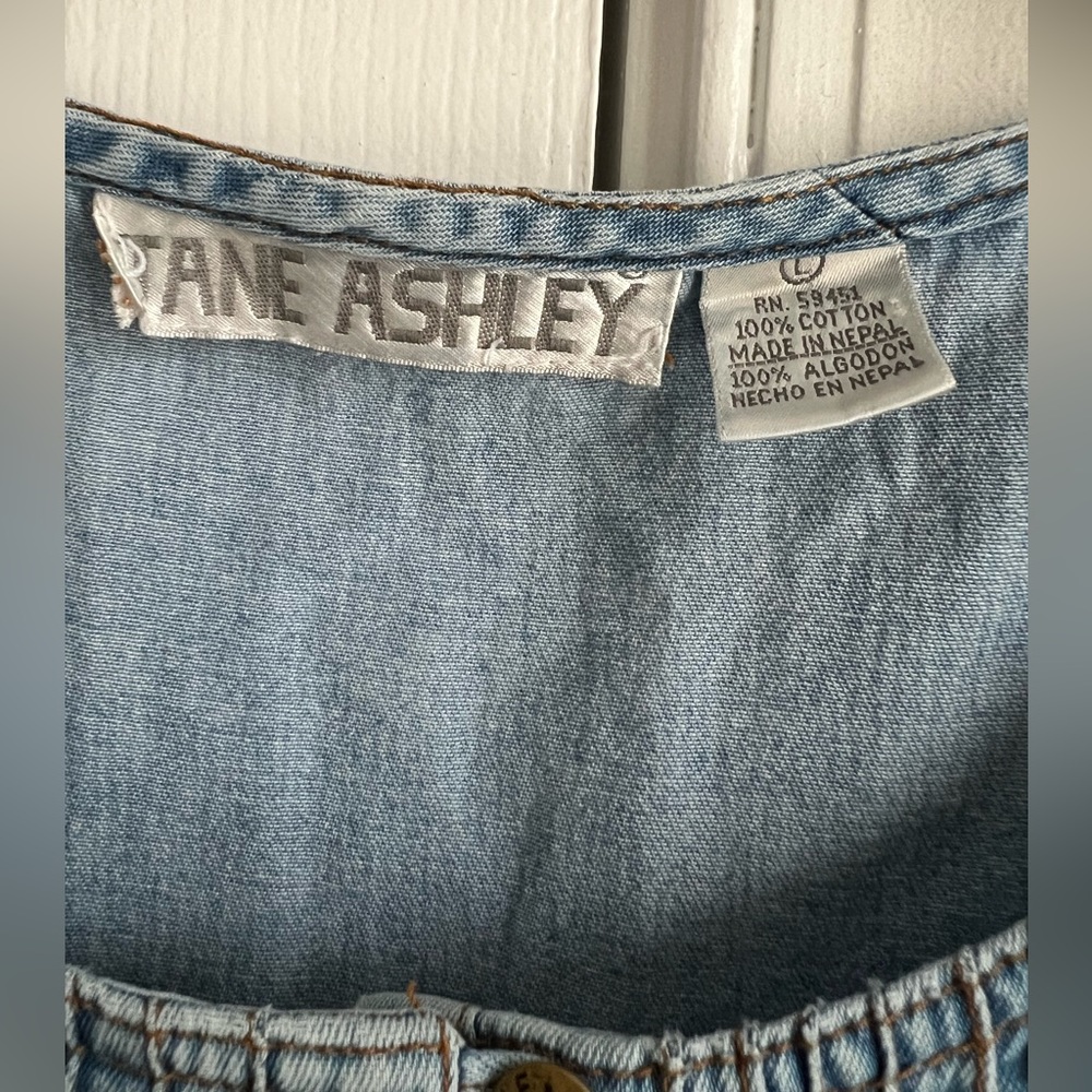 Vintage Jane Ashley Blue Denim Tie Back Garden Patchwork Cottagecore Dress Large - Picture 5 of 14